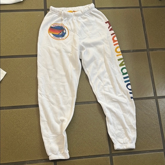 Aviator Nation White and Rainbow Sweatpants Relaxed Fit